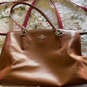 Coach Brown and Pink Leather Shoulder Bag